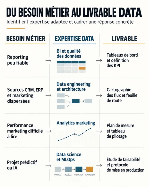 Cabinet de conseil Data à Marseille : correspondance entre besoins métier, expertises et livrables
