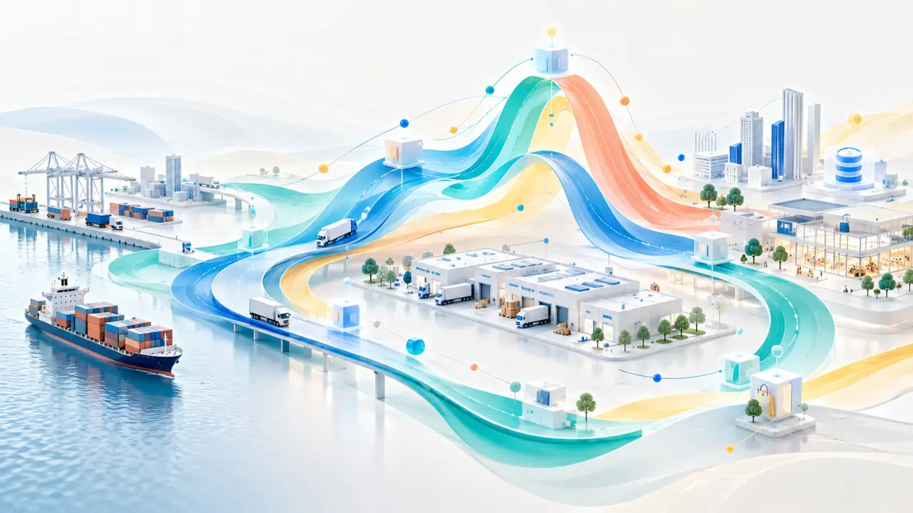 Visualisation abstraite de flux opérationnels connectés et de pics d'activité