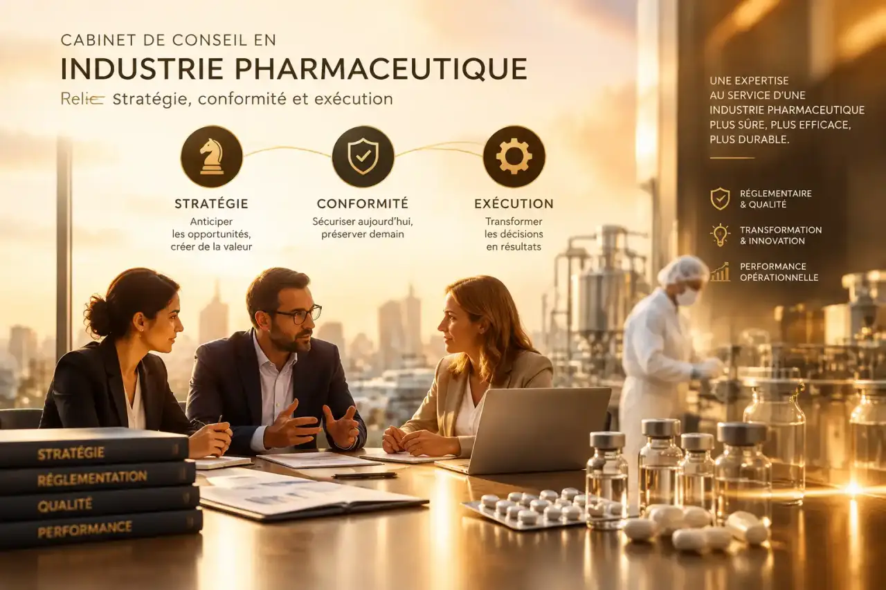 Cabinet de conseil en industrie pharmaceutique : relier stratégie, conformité et exécution